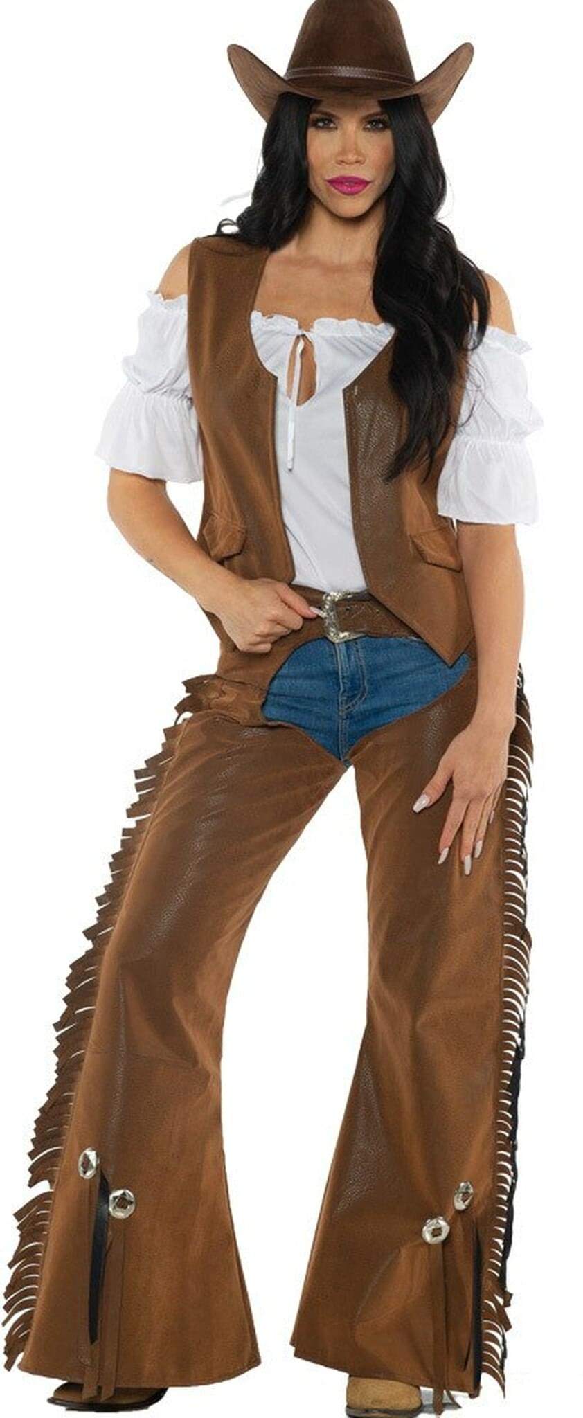 Cowgirl Chaps and Vest Womens Costume | Medium