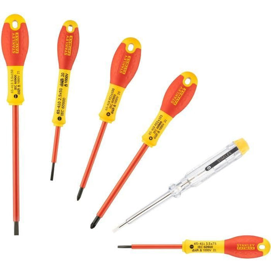 Set of 6 Insulated Screwdrivers 1000V - STANLEY FATMAX - 0-65-443 - Electrician + Pozidriv + Tester