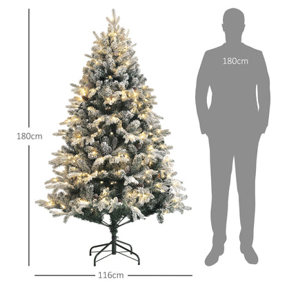 HOMCOM Künstlicher Weihnachtsbaum, 180 cm, LED-Lichter, schneebedeckt, flammenhemmend, Metall