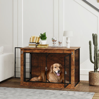 PawHut Hundebox, Transportbox für Hunde, Aufenthaltsbox, für Haustiere, 2 verschließbare Türen, 98 x 60 x 65,5 cm, Braun