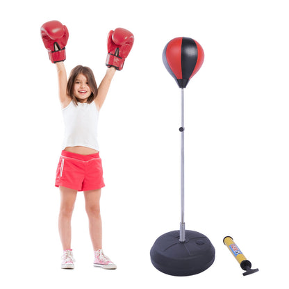 HOMCOM Punchingball Set Standbox Training Set 125/131/138/145cm höhenverstellbar mit 1 paar Handschuhe 1 Pump Geeignet für Profis und Anfänger Rot
