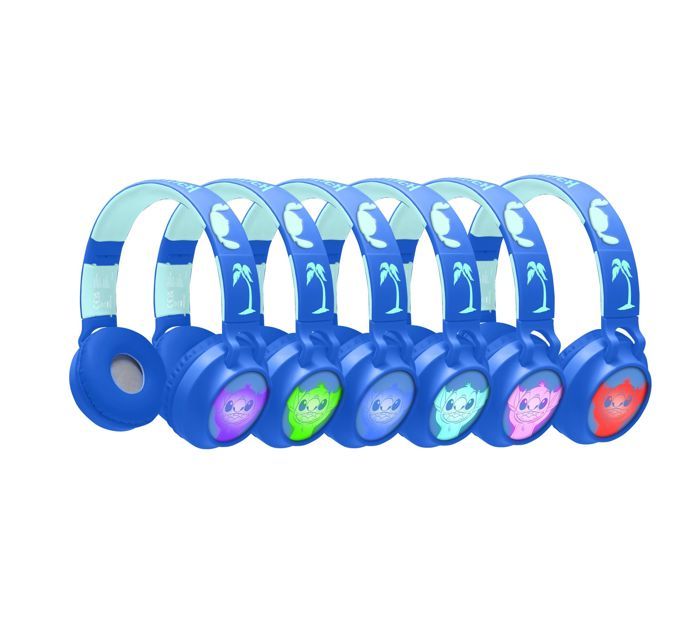 Foldable Bluetooth and wired light-up headphones with 3D design from the world of Stitch with volume limitation