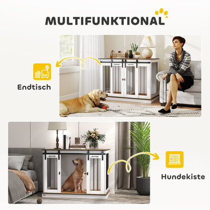 PawHut Hundekäfig mit 2 Türen, Hundebox, Transportbox für Hunde, rustikales Design, verriegelbar, Weiß