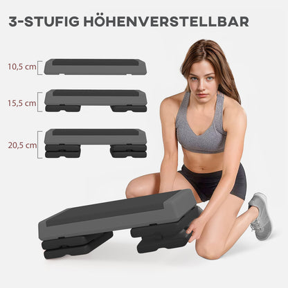 SPORTNOW Höhenverstellbarer Fitness-Stepper, rutschfest, für Zuhause, das Fitnessstudio oder das Büro geeignet, Kunststoff, Grau