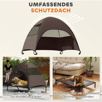PawHut Hundeliege Outdoor mit Dach, Erhöhtes Hundebett für Große Hunde, 106 x 76 x 99 cm, Kaffee