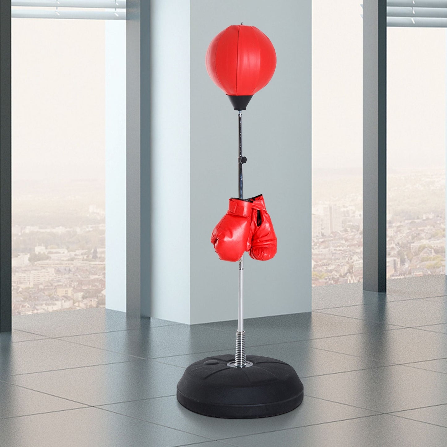 HOMCOM Box-Set mit Punchingball, höhenverstellbar, inkl. Boxhandschuhe, 126-144cm, Rot