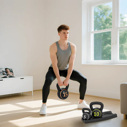 SPORTNOW Kettlebell Set, 3 Kugelhanteln 2,2kg/4,5kg/6,8kg, Kunststoffhülle, Schwarz