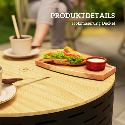 Outsunny 3-in-1 Feuerschale Ø60 x 39cm aus Edelstahl Feuerstelle mit Grillrost Funkenschutz Schürhaken Kohlegrau