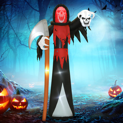 Outsunny Halloween-Dekoration 3,7 m riesiger Sensenmann mit LED-Beleuchtung Leuchtende Luftfigur für Outdoor