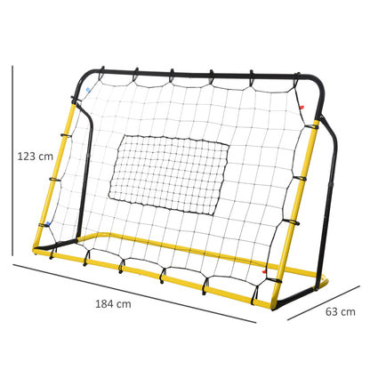 HOMCOM Kickback Fußball Rebounder Tor Rückprallwand Netz für Fußball, Basketball und Baseball, Stahl+PE, Gelb+Schwarz, 184 x 63 x 123 cm