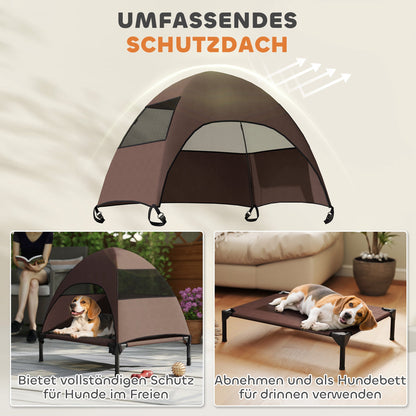 PawHut Hundeliege Outdoor mit Dach, Erhöhtes Hundebett für Mittelgroße Hunde, 76 x 61 x 71cm, Kaffee