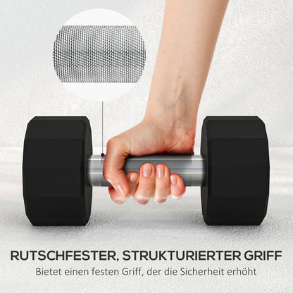 SPORTNOW Kurzhantel-Set 2 x 10kg, kein Wegrollen, rutschfester Griff, Gummimantel, Metallkern, Schwarz