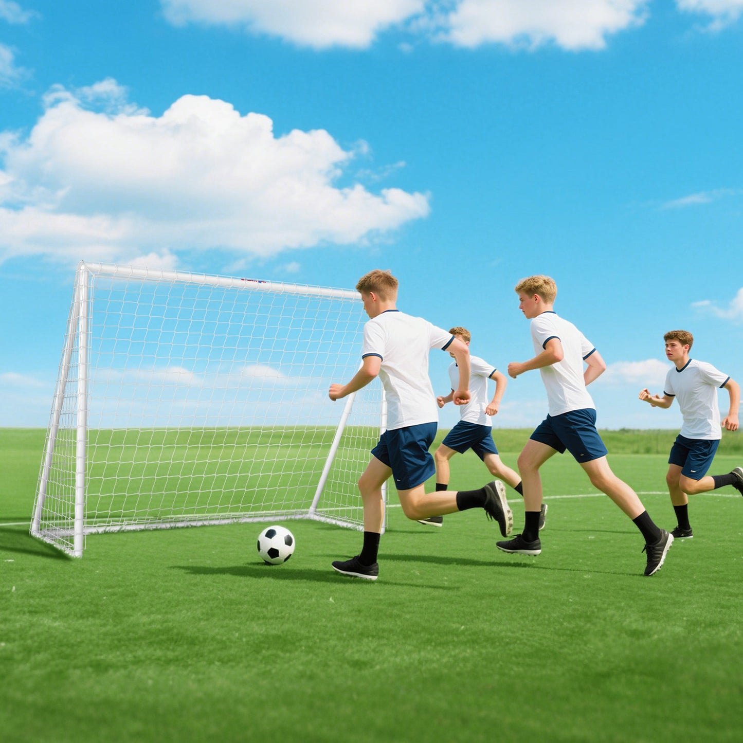 SPORTNOW Fußballtor, robustes Netz, Kunststoff-Rahmen, Heringe, 240L x 90B x 180H cm, Weiß