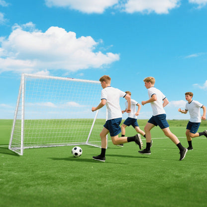 SPORTNOW Fußballtor, robustes Netz, Kunststoff-Rahmen, Heringe, 240L x 90B x 180H cm, Weiß