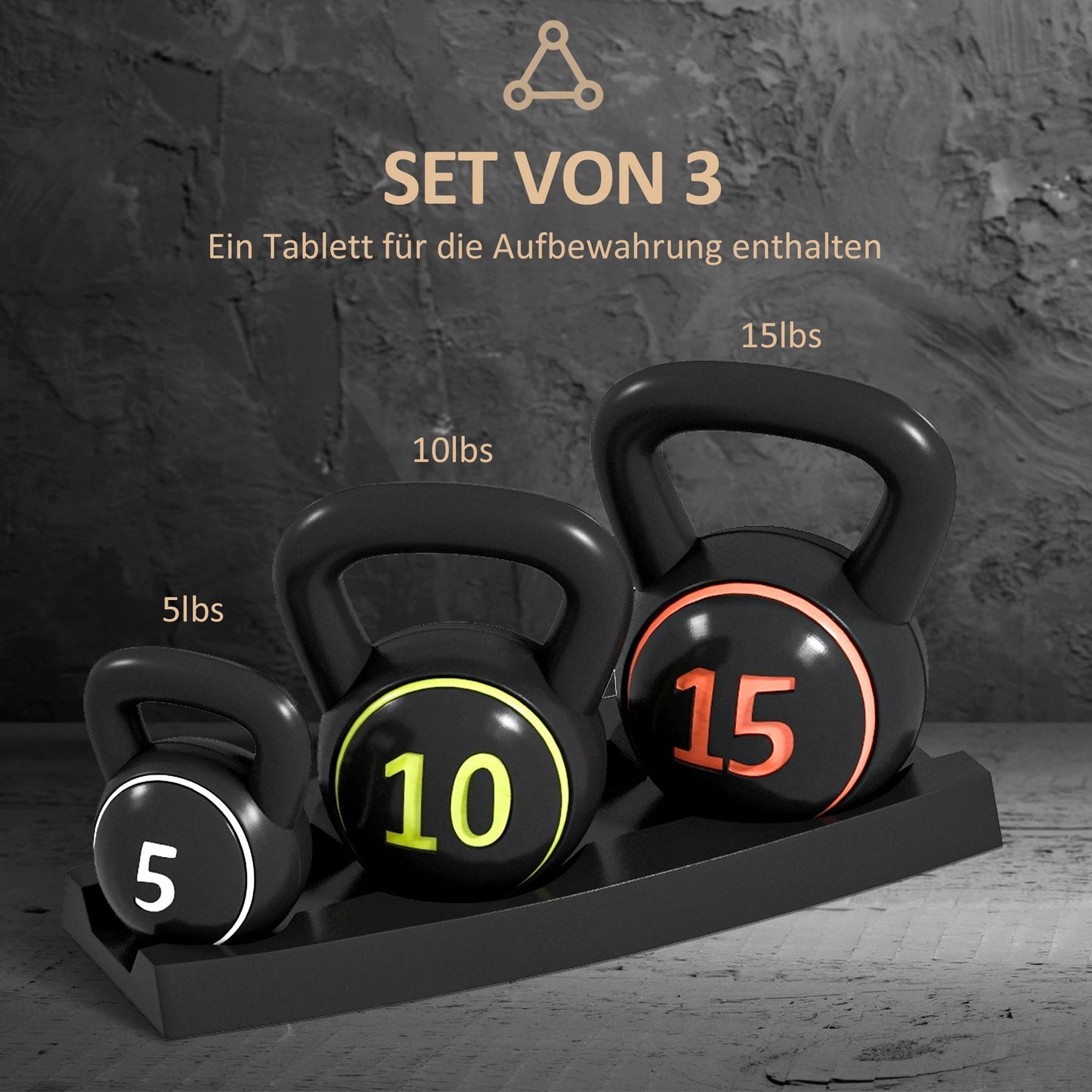 SPORTNOW Kettlebell Set, 3 Kugelhanteln 2,2kg/4,5kg/6,8kg, Kunststoffhülle, Schwarz