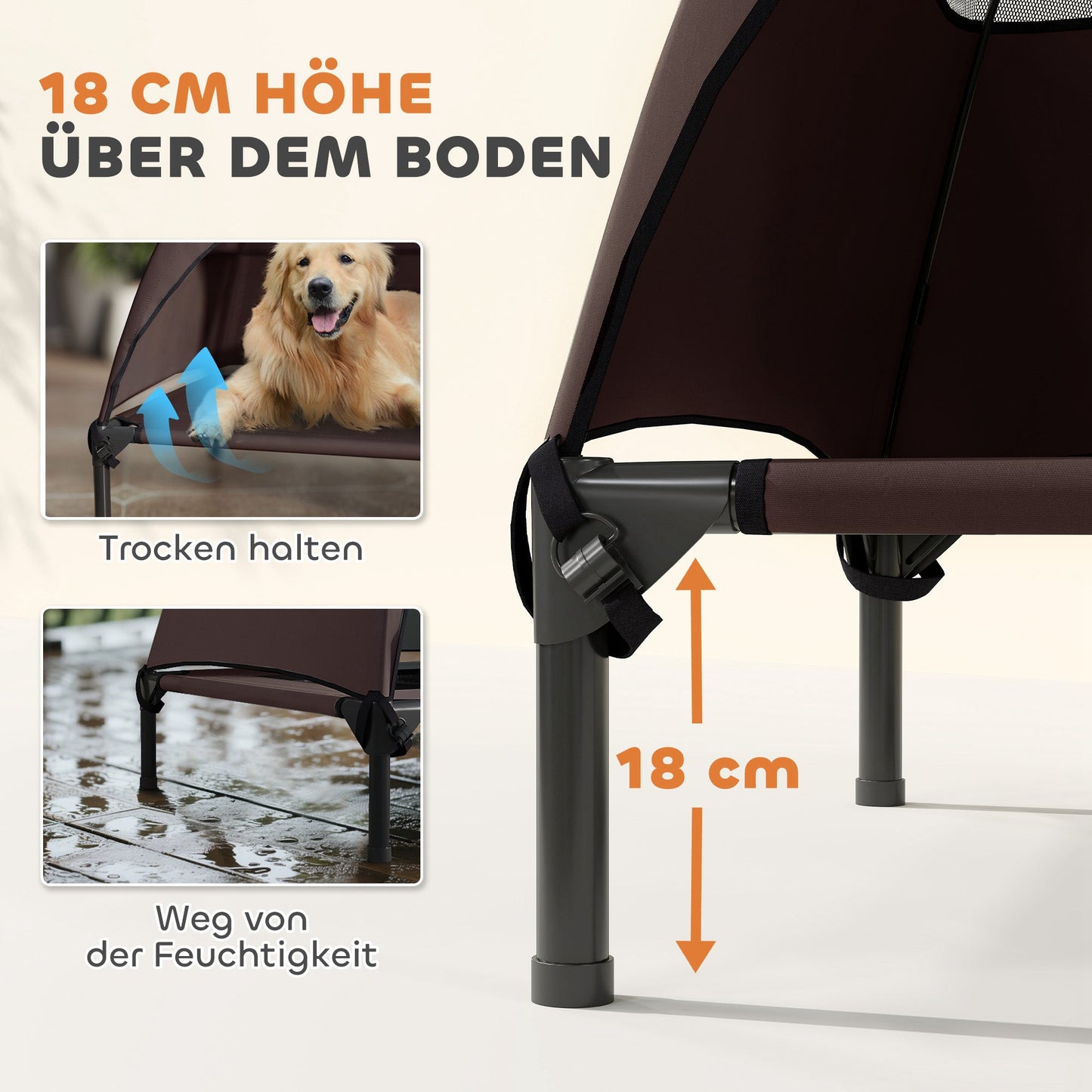 PawHut Hundeliege Outdoor mit Dach, Erhöhtes Hundebett für Große Hunde, 106 x 76 x 99 cm, Kaffee