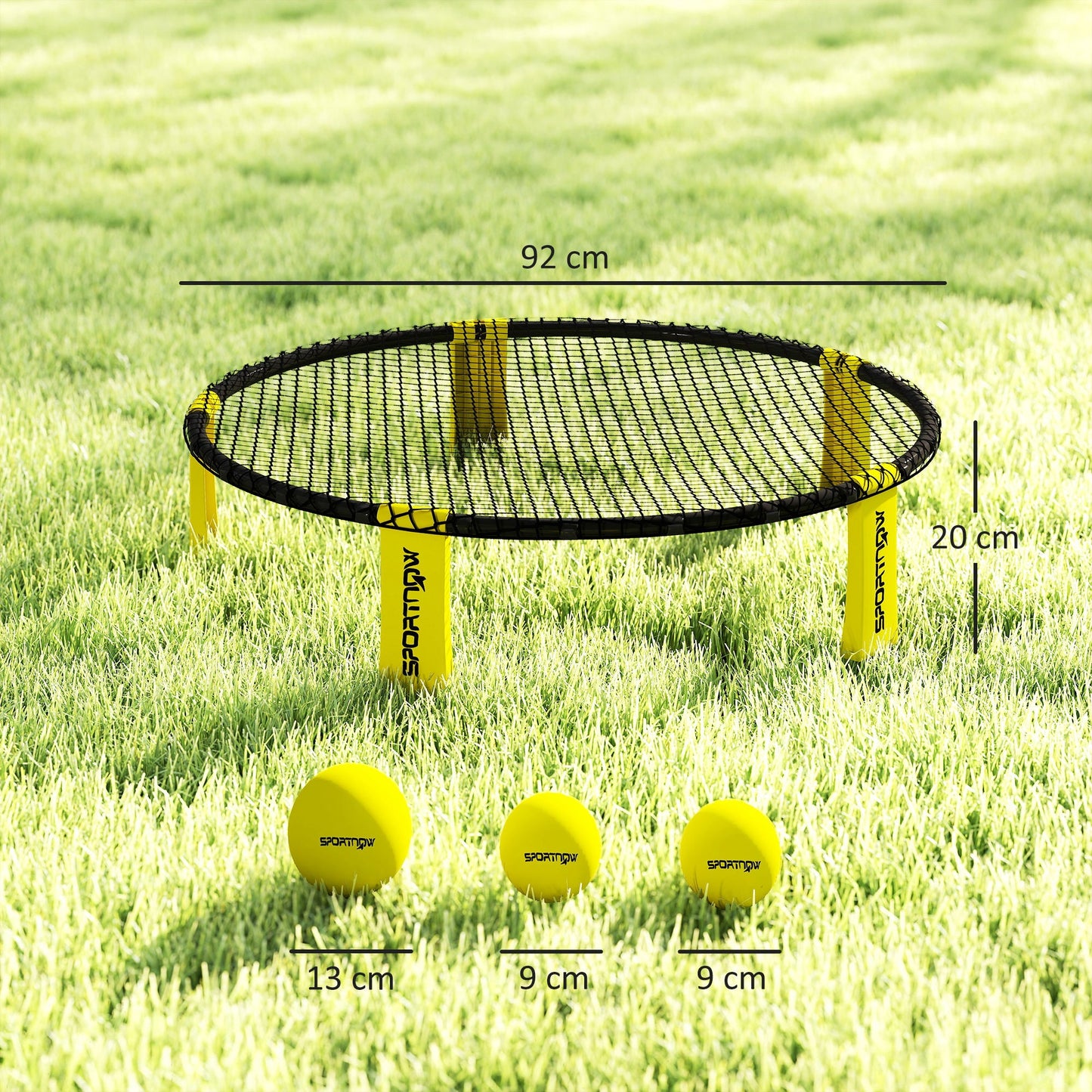 SPORTNOW Roundnet Set Spieleset mit Spielnetz 3 Bällen Tragetasche Ballpumpe Spikeball Set Ø92 x 20 cm Gelb