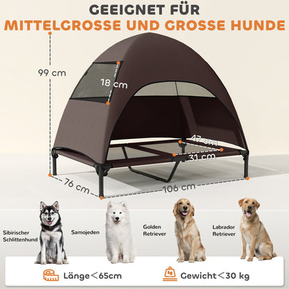 PawHut Hundeliege Outdoor mit Dach, Erhöhtes Hundebett für Große Hunde, 106 x 76 x 99 cm, Kaffee