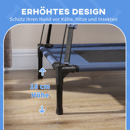 PawHut Hundebett mit Baldachin, Outdoor-Hundebett, klappbar, erhöhter Stand, Blau + Schwarz