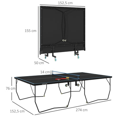 SPORTNOW Tischtennisplatte, klappbar, 8 Räder, pulverbeschichteter Stahlrahmen, MDF, 274 x 152,5 x 76 cm, Schwarz