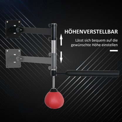 HOMCOM Boxgestell mit Speedball & Reflexstange, Wandmontage, höhenverstellbar, Schwarz/Rot