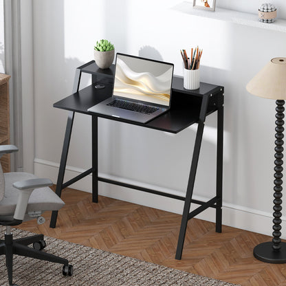 HOMCOM Schreibtisch, Computertisch mit Ablage und Kabel Management, moderner Schreibtisch mit Metallgestell für Arbeitszimmer, Schlafzimmer, Home Office, 84 x 45 x 85 cm, Schwarz