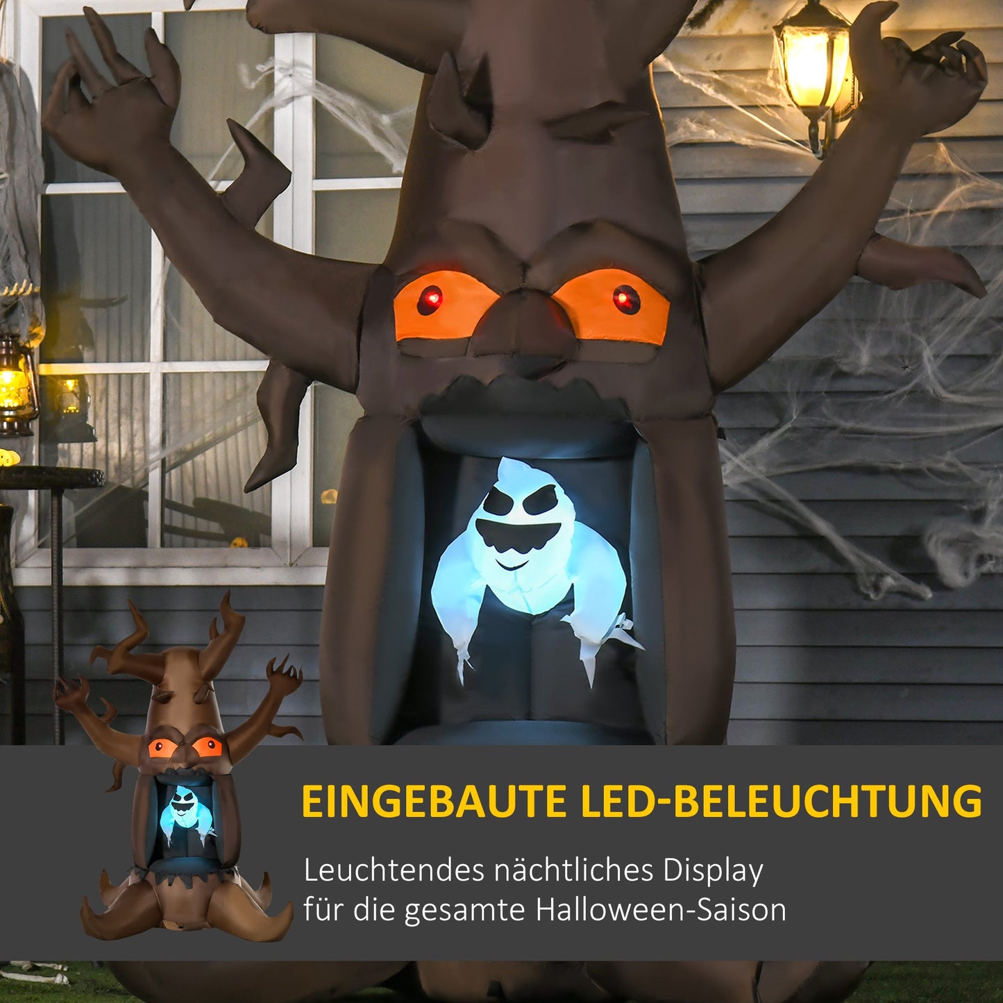 HOMCOM Aufblasbarer Halloween Baum Gespenst mit 3 Lichtern für den Garten Polyester Braun 180 x 140 x 240 cm