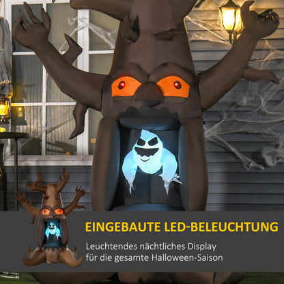 HOMCOM Aufblasbarer Halloween Baum Gespenst mit 3 Lichtern für den Garten Polyester Braun 180 x 140 x 240 cm