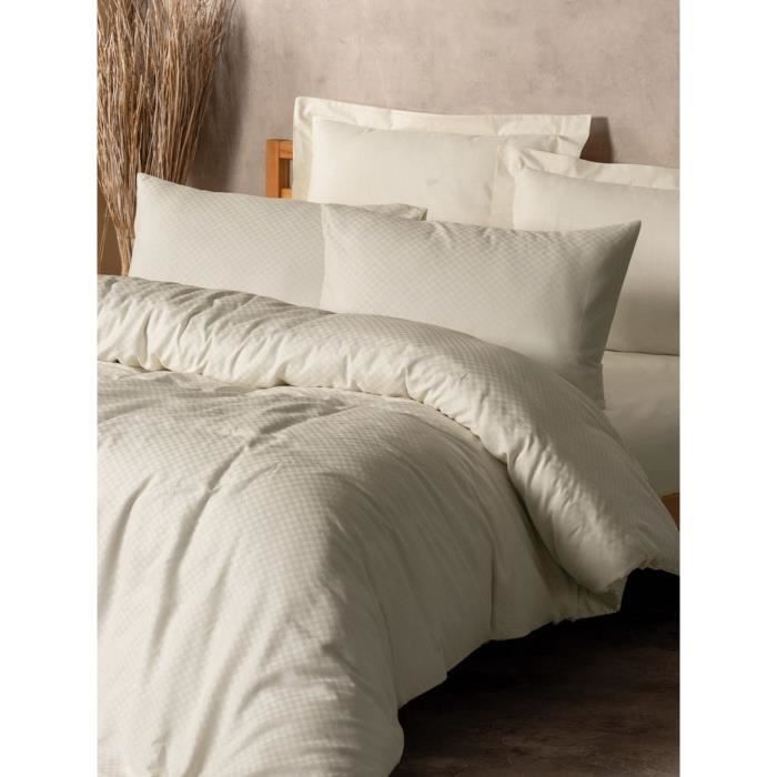 Bedding set - 1 duvet cover 220 x 240 cm + 2 pillowcases 60 x 60 cm - 100% cotton - Cream