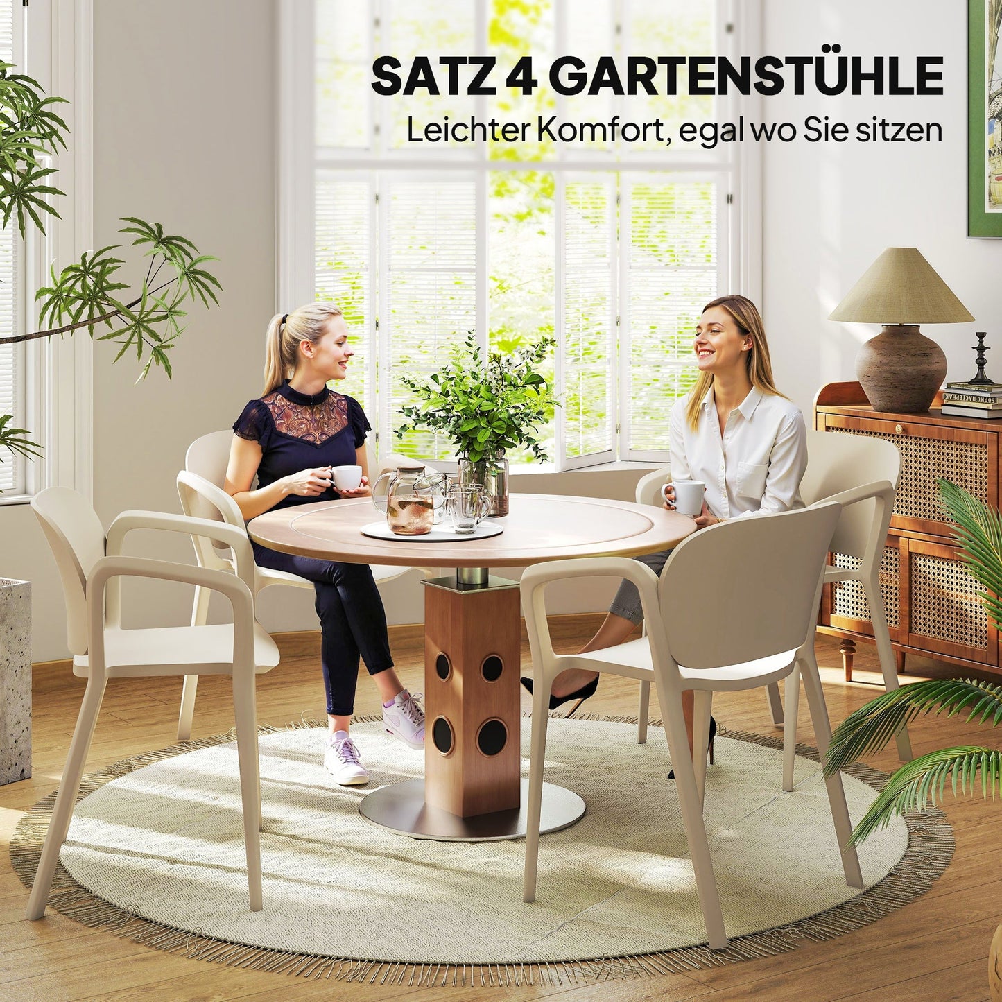 Outsunny Gartenstuhl 4er Set wetterfest Gartenstühle aus Kunststoff Stapelstuhl mit Armlehne Rückenlehne bis 120 kg belastbar
