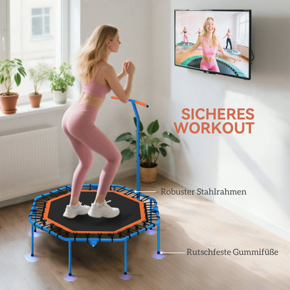 SPORTNOW Fitness-Trampolin, Trainingstrampolin mit verstellbarem Haltegriff, stabil und leise, für drinnenf, Stahl, Blau