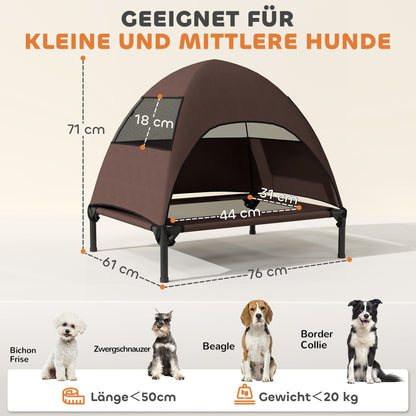 PawHut Hundeliege Outdoor mit Dach, Erhöhtes Hundebett für Mittelgroße Hunde, 76 x 61 x 71cm, Kaffee