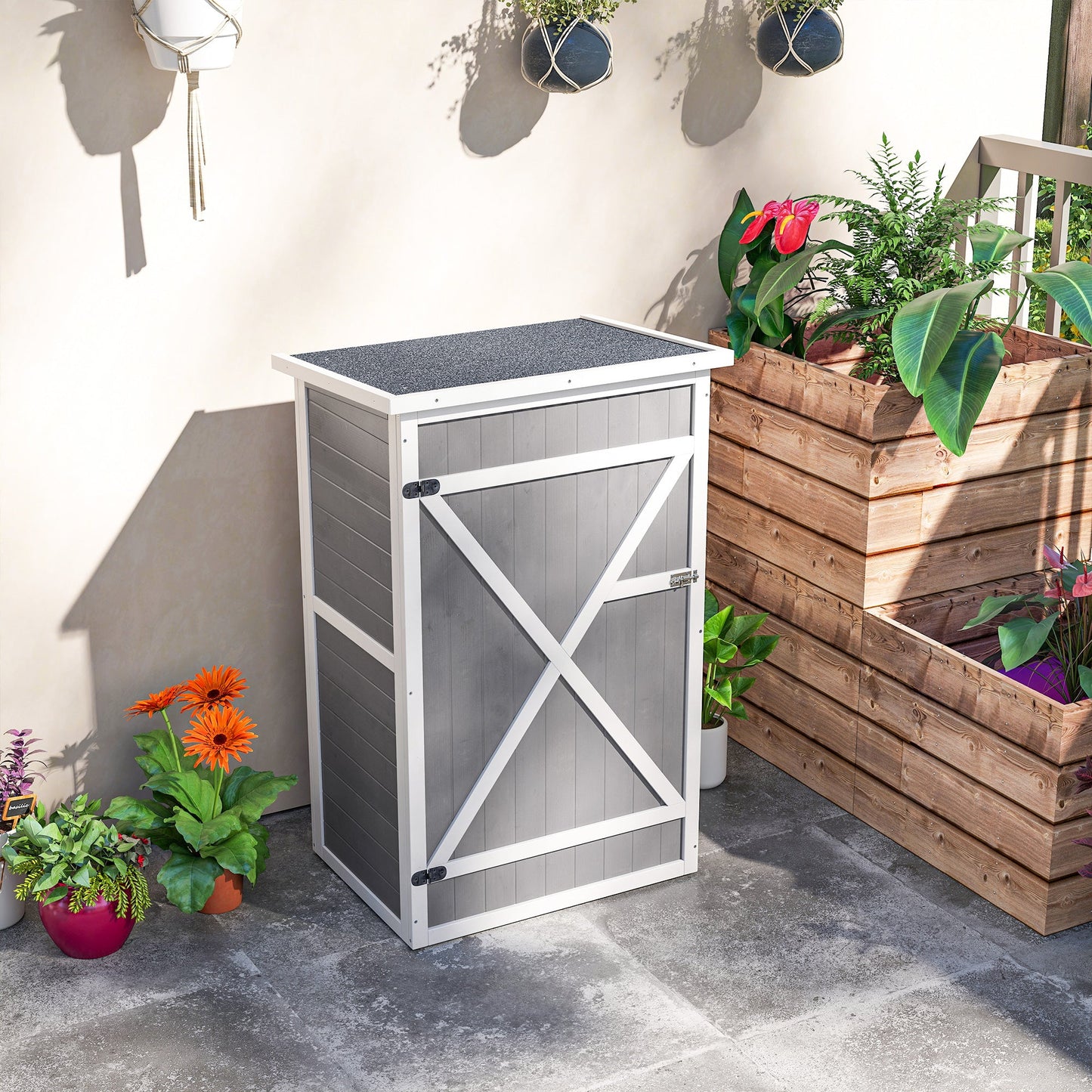 Outsunny Geräteschuppen mit Regalböden wetterbeständig 75 x 56 x 115cm Grau