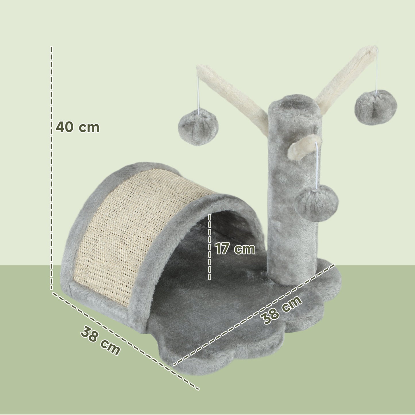 PawHut Kratzbaum 40 cm Kleiner Katzenturm mit Höhle, 2 Spielball, Kratzmatte, Katzenkratzbaum, Kletterbaum, für kleine & große Katzen, Hellgrau