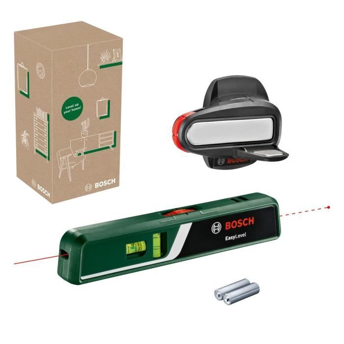 Bosch EasyLevel spirit laser level with wall bracket (laser line for flexible alignment on walls and laser point