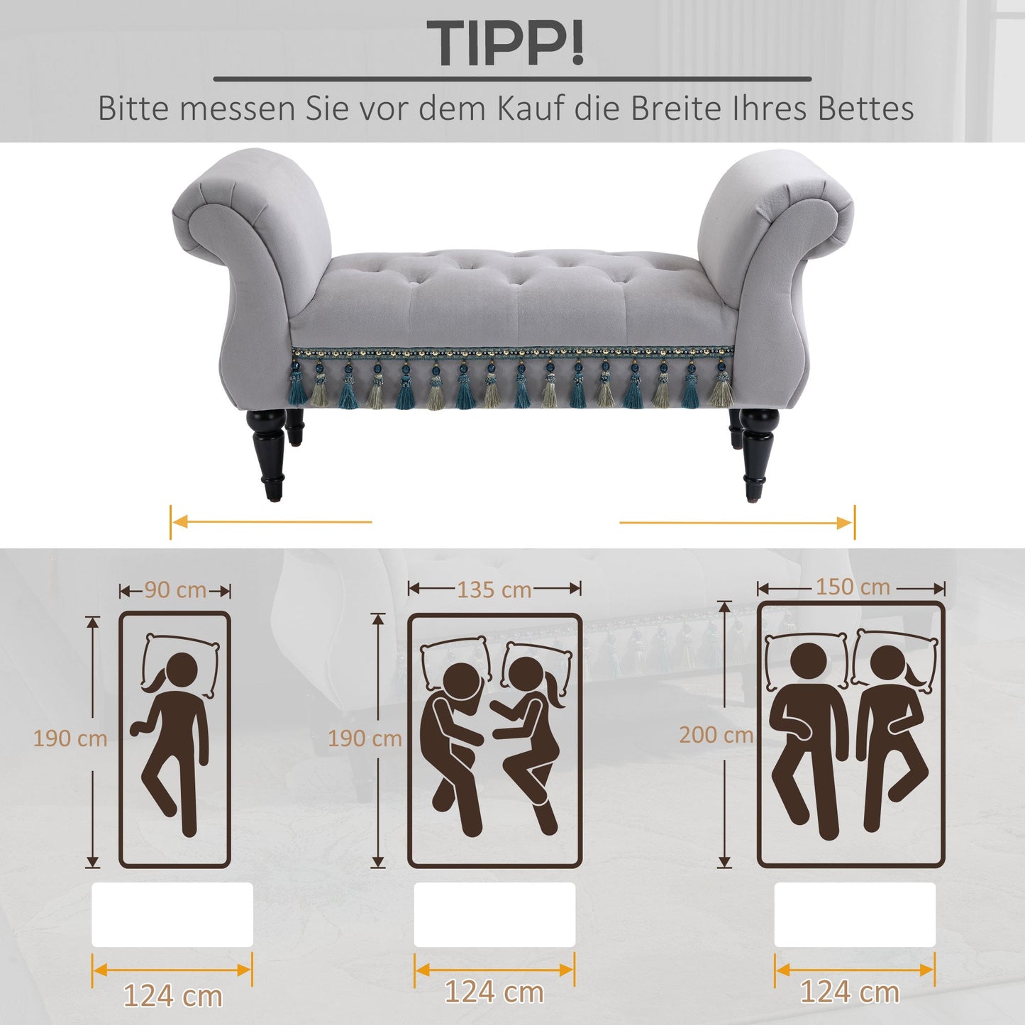 HOMCOM Sitzbank Polsterbank mit Samt-Bezug, Armlehne Bettbank mit Holzrahmen, Schuhbank für Schlafzimmer, Wohnzimmer, Flur 117 x 40 x 58 cm Hellgrau