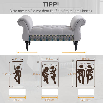 HOMCOM Sitzbank Polsterbank mit Samt-Bezug, Armlehne Bettbank mit Holzrahmen, Schuhbank für Schlafzimmer, Wohnzimmer, Flur 117 x 40 x 58 cm Hellgrau