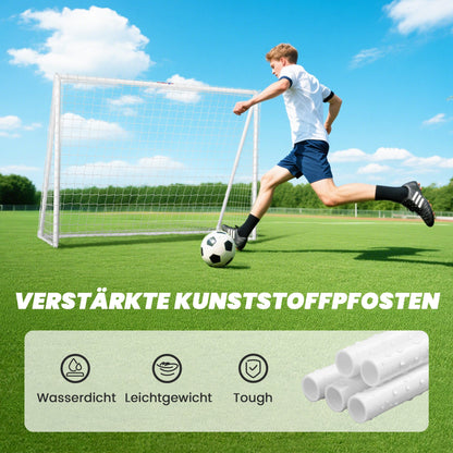 SPORTNOW Fußballtor, robustes Netz, Kunststoff-Rahmen, Heringe, 240L x 90B x 180H cm, Weiß