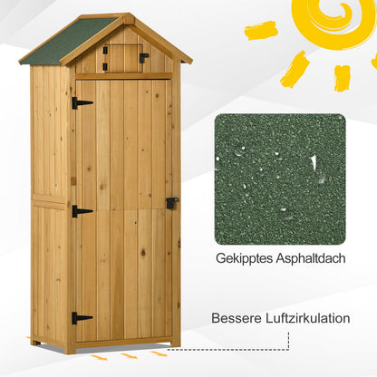 Outsunny Gartenschrank Gartenhaus Gerätehaus Geräteschuppen mit Fachböden Asphaltdach Fenster Holz Gelb+Grün 77 x 54,2 x 179 cm