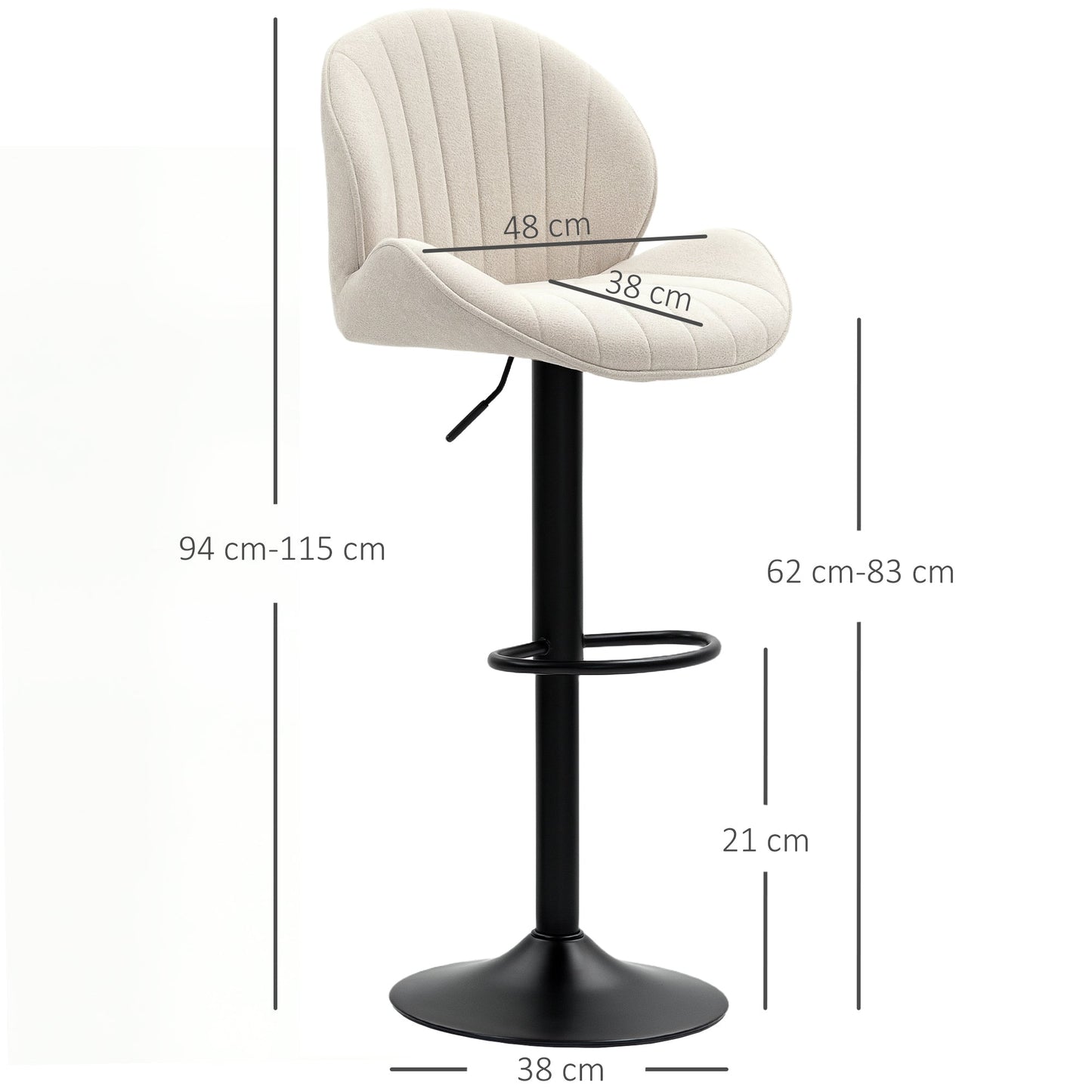 HOMCOM 2er-Set Barhocker, Stoffbezug, verstellbare Sitzhöhe, drehbar, Stahlrahmen, Beige