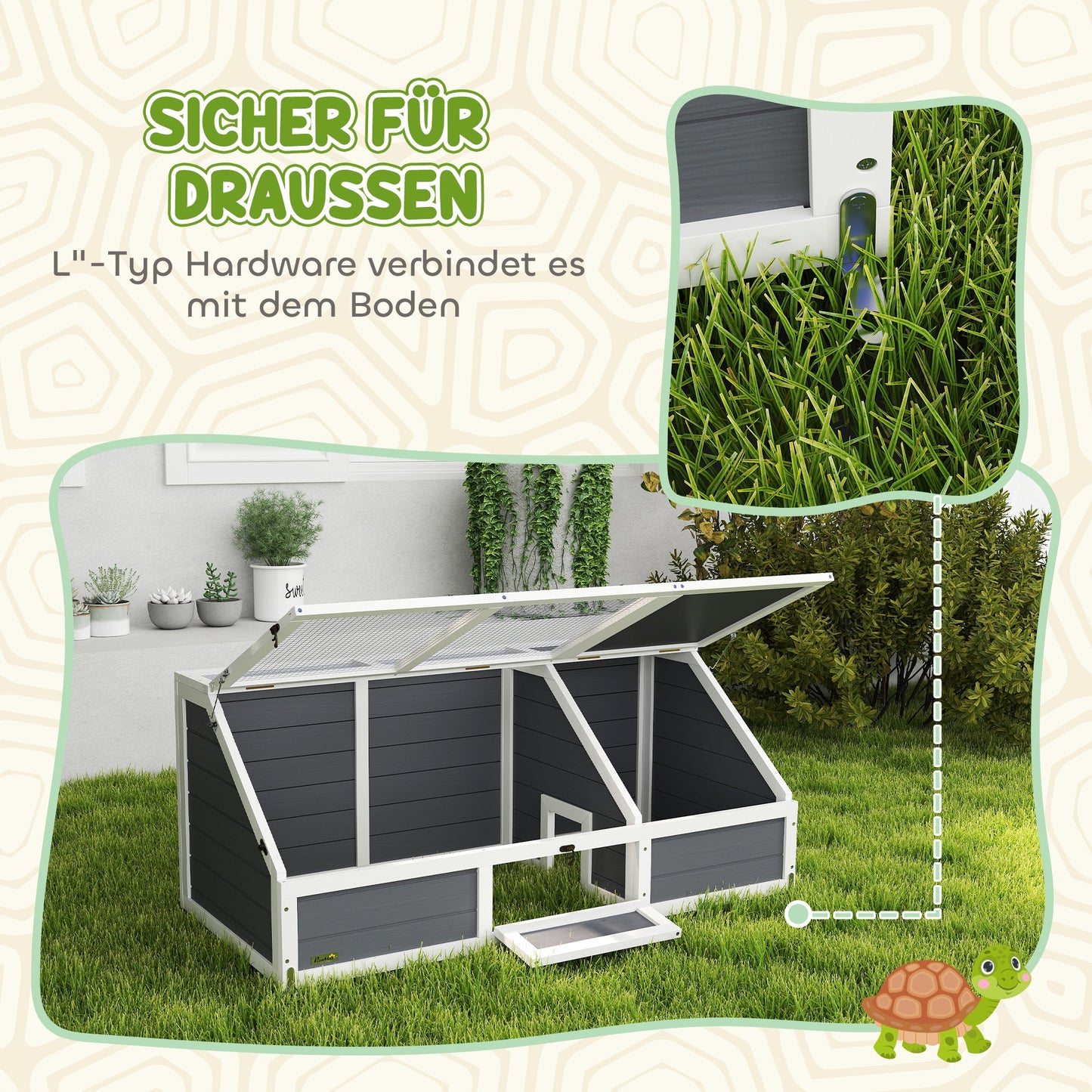PawHut Schildkrötenbox, Outdoor Schildkrötengehege, bodenloses Design, leicht zu öffnen, Schildkrötenhaus, Hellgrau