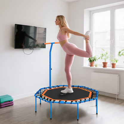 SPORTNOW Fitness-Trampolin, Trainingstrampolin mit verstellbarem Haltegriff, stabil und leise, für drinnenf, Stahl, Blau