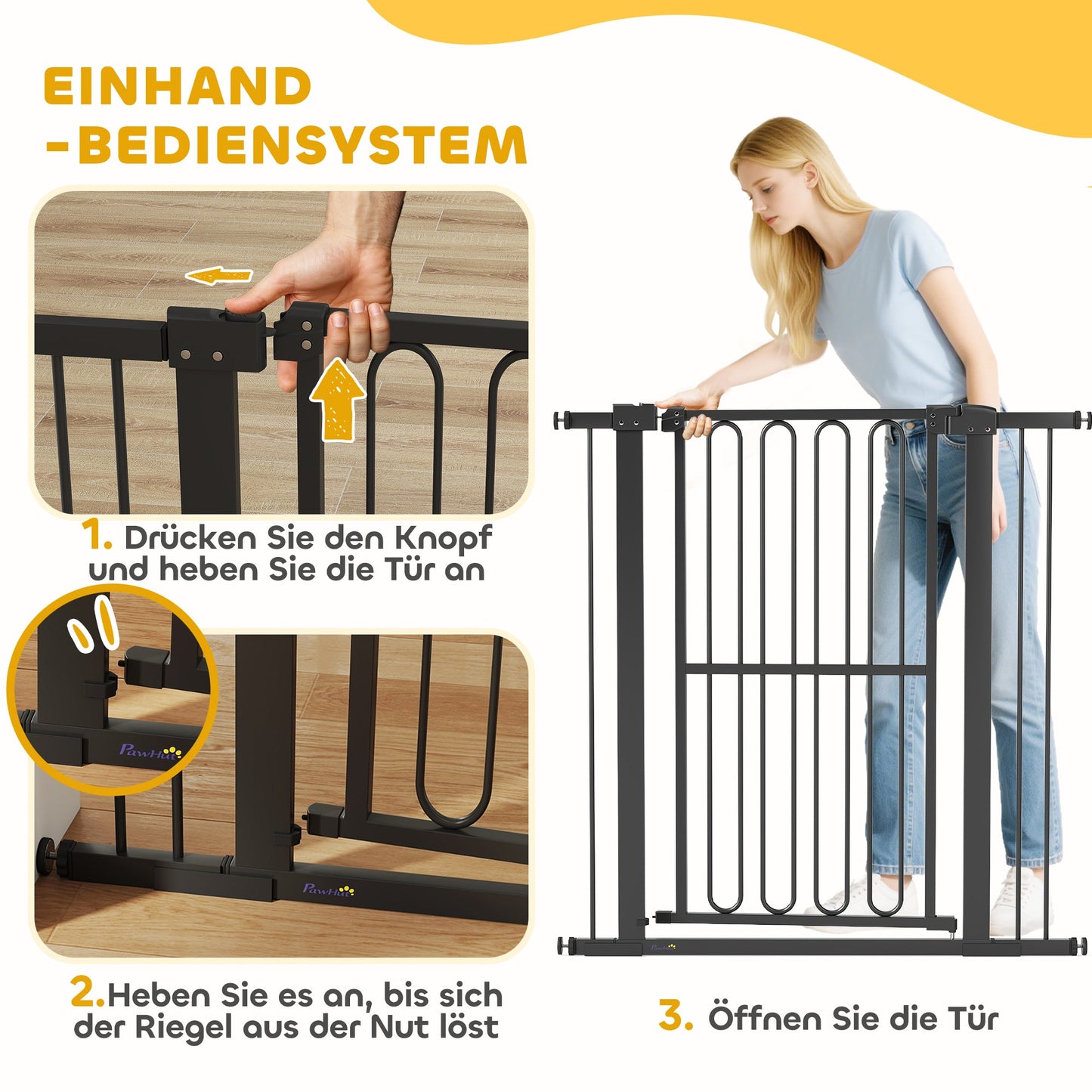 PawHut Türschutzgitter Hund, 76-104 cm Absperrgitter ohne Bohren, Treppengitter