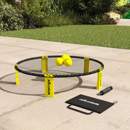 SPORTNOW Roundnet Set Spieleset mit Spielnetz 3 Bällen Tragetasche Ballpumpe Spikeball Set Ø92 x 20 cm Gelb
