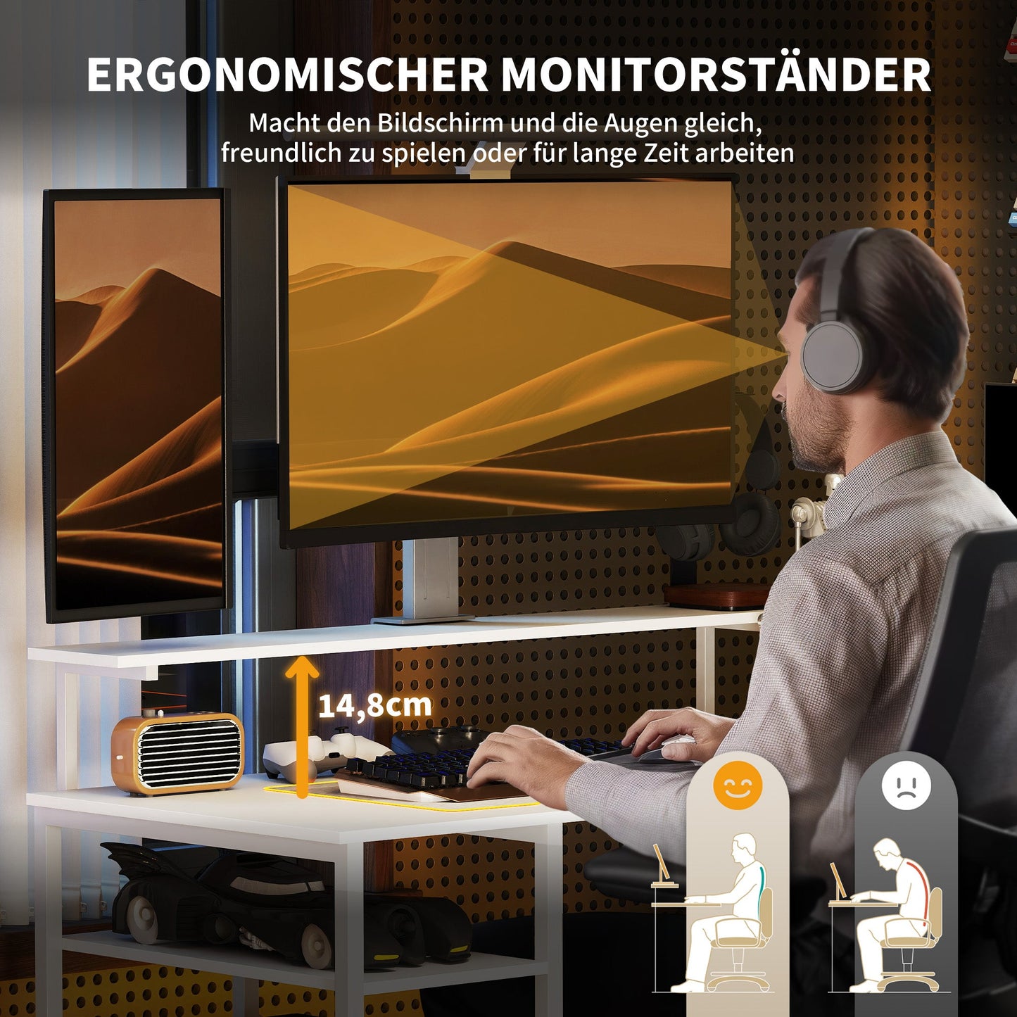 HOMCOM L-förmiger Schreibtisch mit Ladestation, Eck-Computertisch mit Monitorständer und Regalen, für Homeoffice, Büro, Weiß