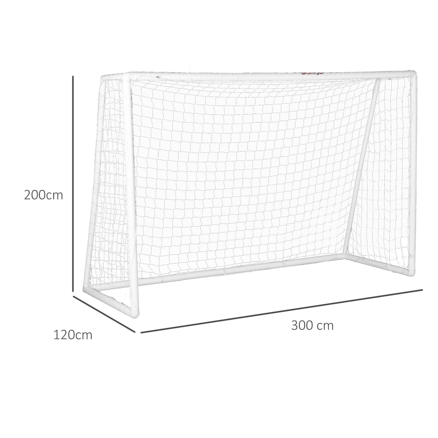 SPORTNOW Fußballtor, robustes Netz, Kunststoff-Rahmen, Heringe, 300L x 120B x 200H cm, Weiß