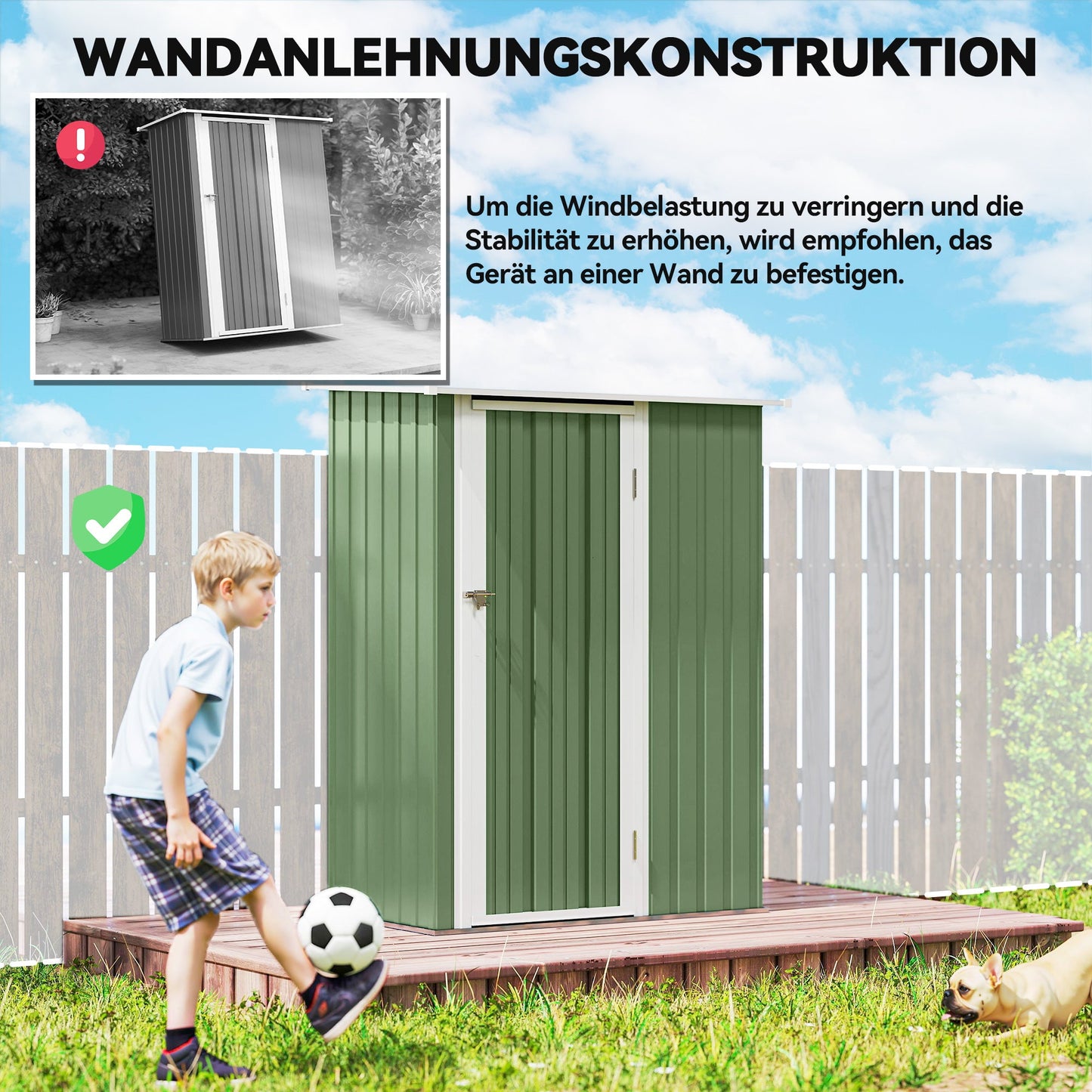 Outsunny Metall Gerätehaus 1,07 m² mit Schrägdach, 142 x 84 x 189 cm Geräteschuppen mit abschließbar Tür, Garten Schuppen, Gartenhaus Grün