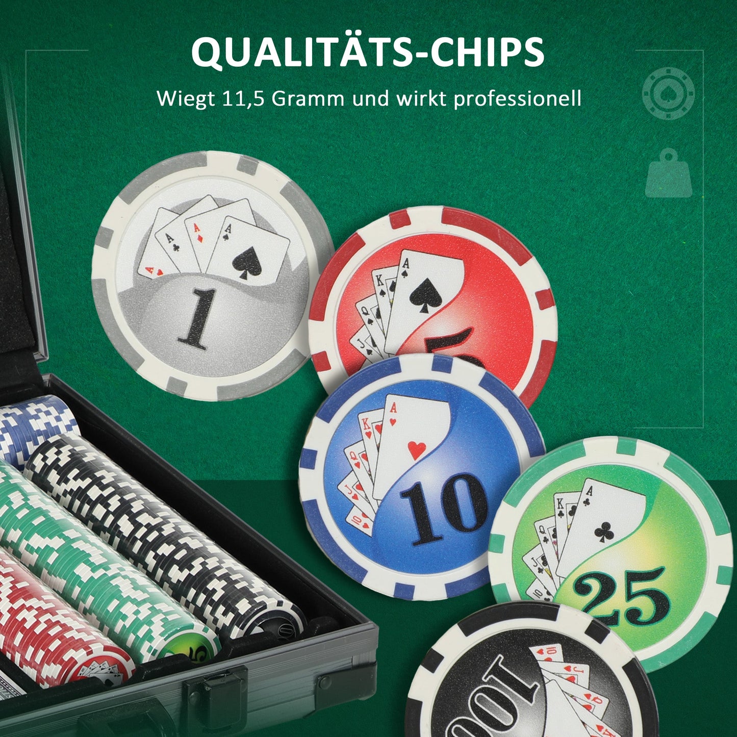 SPORTNOW Poker-Set, Pokerkoffer, 400 Chips, 2 Kartendecks, 5 Würfel, Dealer-Scheibe, Unterlage