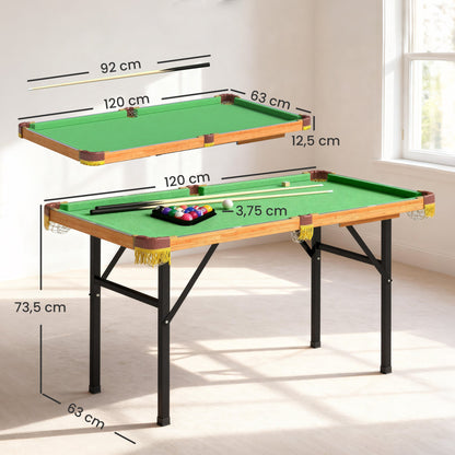 SPORTNOW Klappbarer Billardtisch, Mini-Billiard-Tisch, 2 Queues, 16 Kugeln, Dreieck, Bürste, Grün