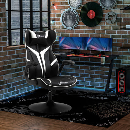 Vinsetto Gaming Stuhl ergonomischer Computerstuhl mit Wippfunktion Drehstuhl höhenverstellbar Stahl Schwarz+Weiß 67 x 70 x 106-112 cm